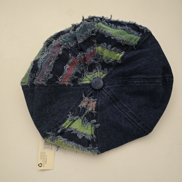 Denim Beret with Multicolor Fringe - Picture 3 of 10